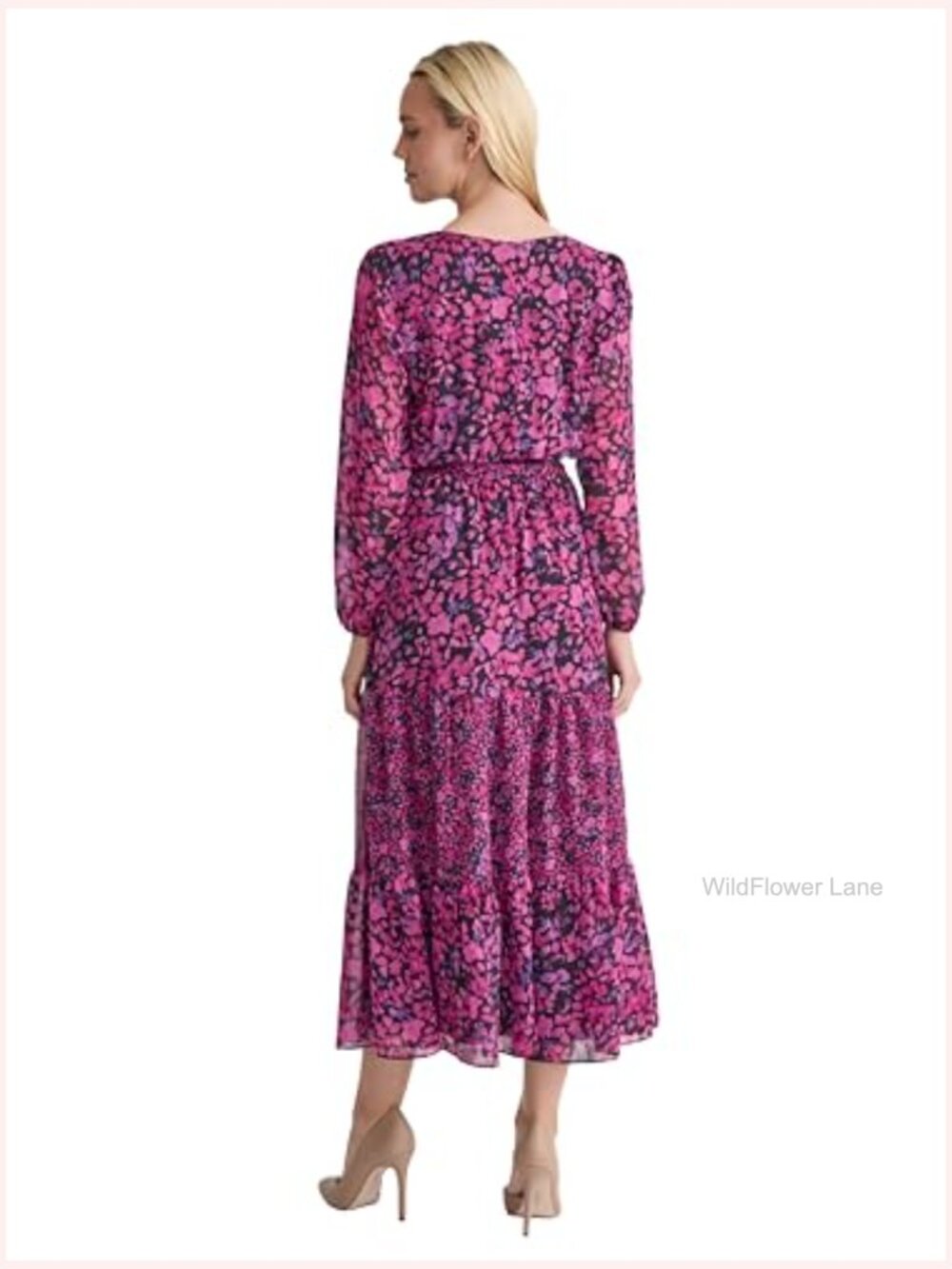 Printed V-Neck Maxi Dress with Pockets - Picture 2 of 3